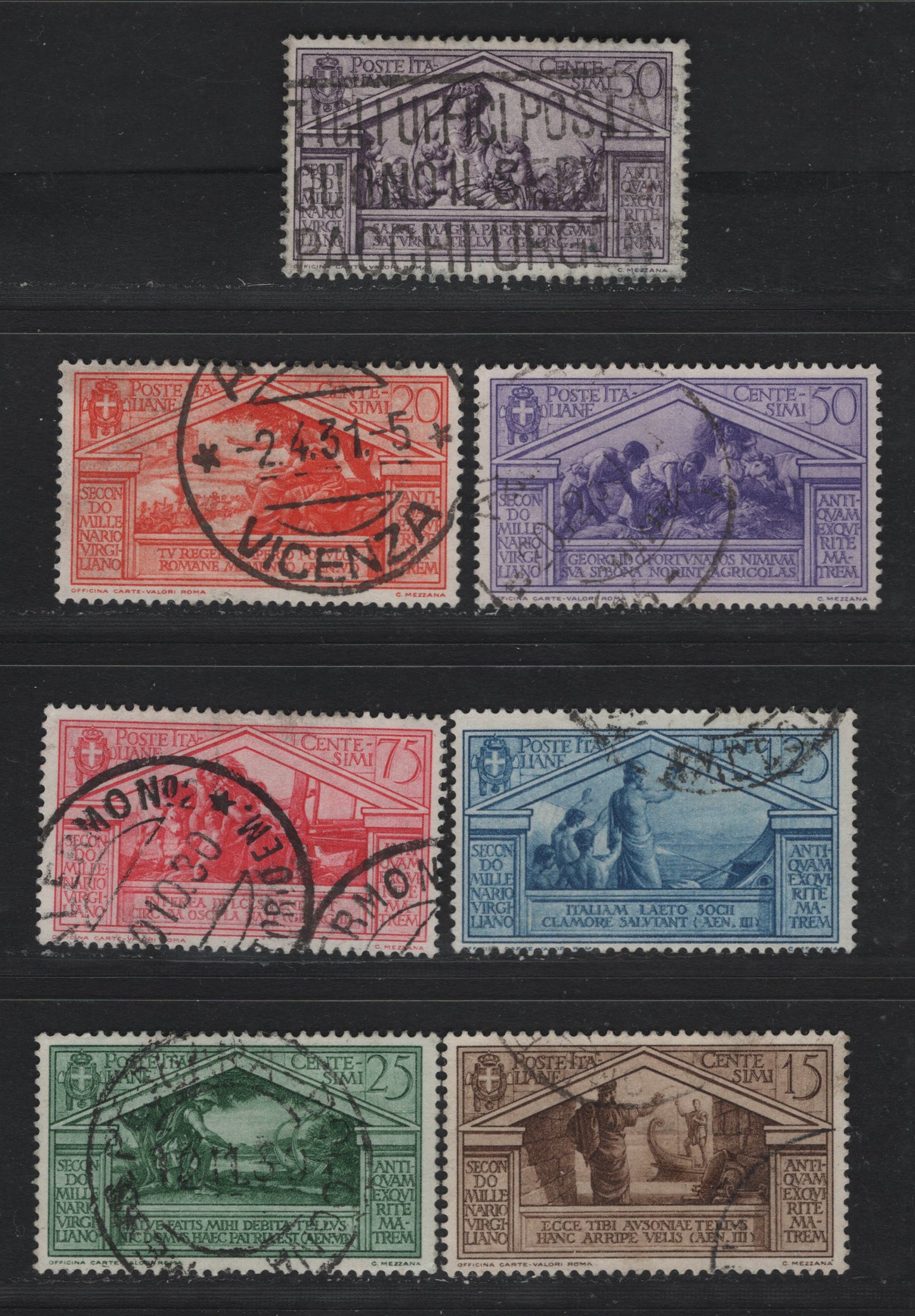 Lot 114 Italy (C) SC#248-254 15c - 1.25l Olive Brown - Blue, 1930 Virgil Issue, 7 Fine/Very Fine Used Z