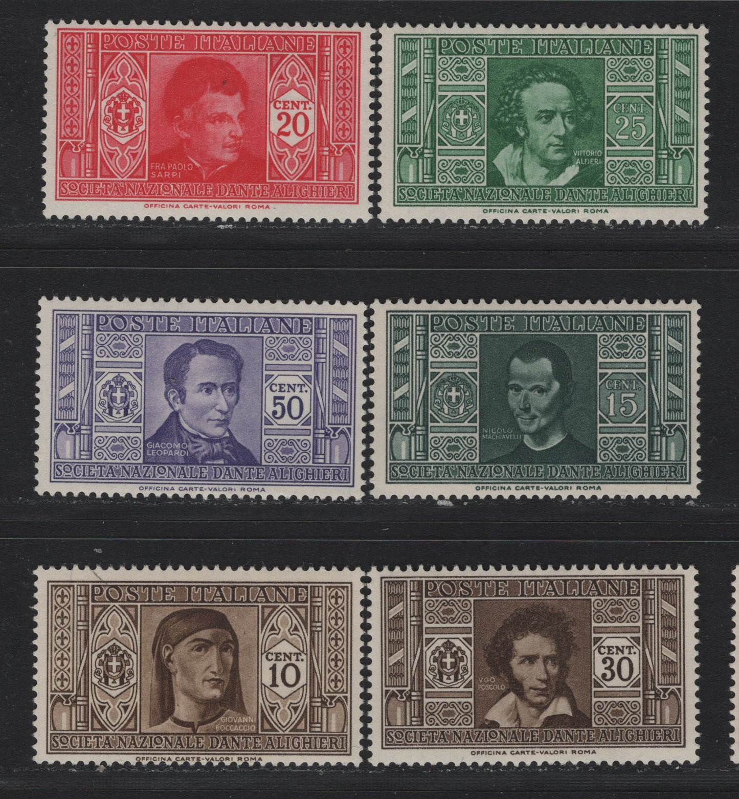 Lot 124 Italy SC#268-273 10c - 50c Olive Brown - Violet, 1932 Dante Alighieri Society Issue, 6 Fine Used Singles