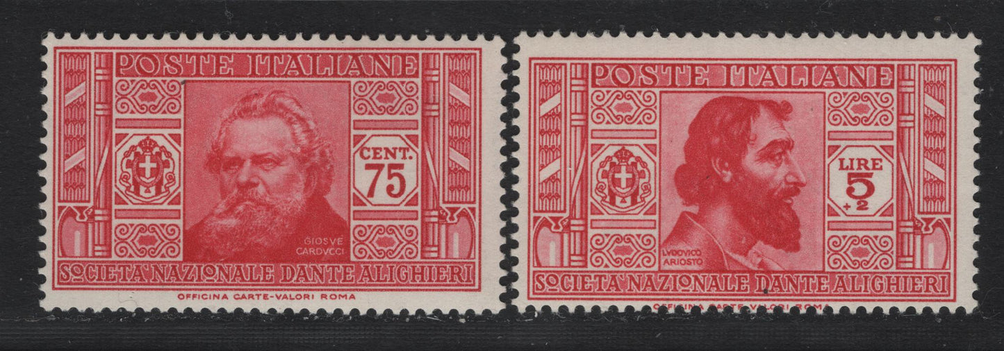 Lot 125 Italy SC#274, 278 75c - 5l+2l Carmine Rose, 1932 Dante Alighieri Society Issue, 2 FNH Singles