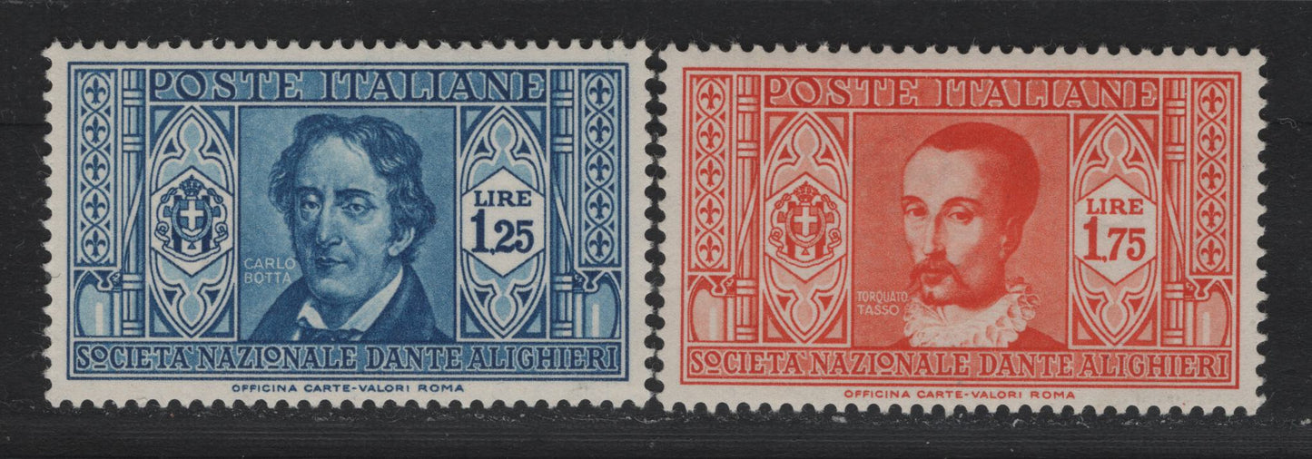 Lot 126 Italy SC#275-276 1.25l - 1.75l Deep Blue - Orange, 1932 Dante Alighieri Society Issue, 2 VFNH Singles