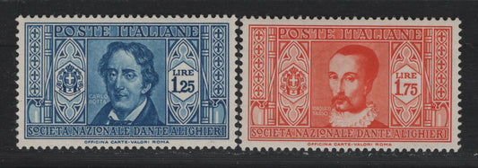 Lot 126 Italy SC#275-276 1.25l - 1.75l Deep Blue - Orange, 1932 Dante Alighieri Society Issue, 2 VFNH Singles