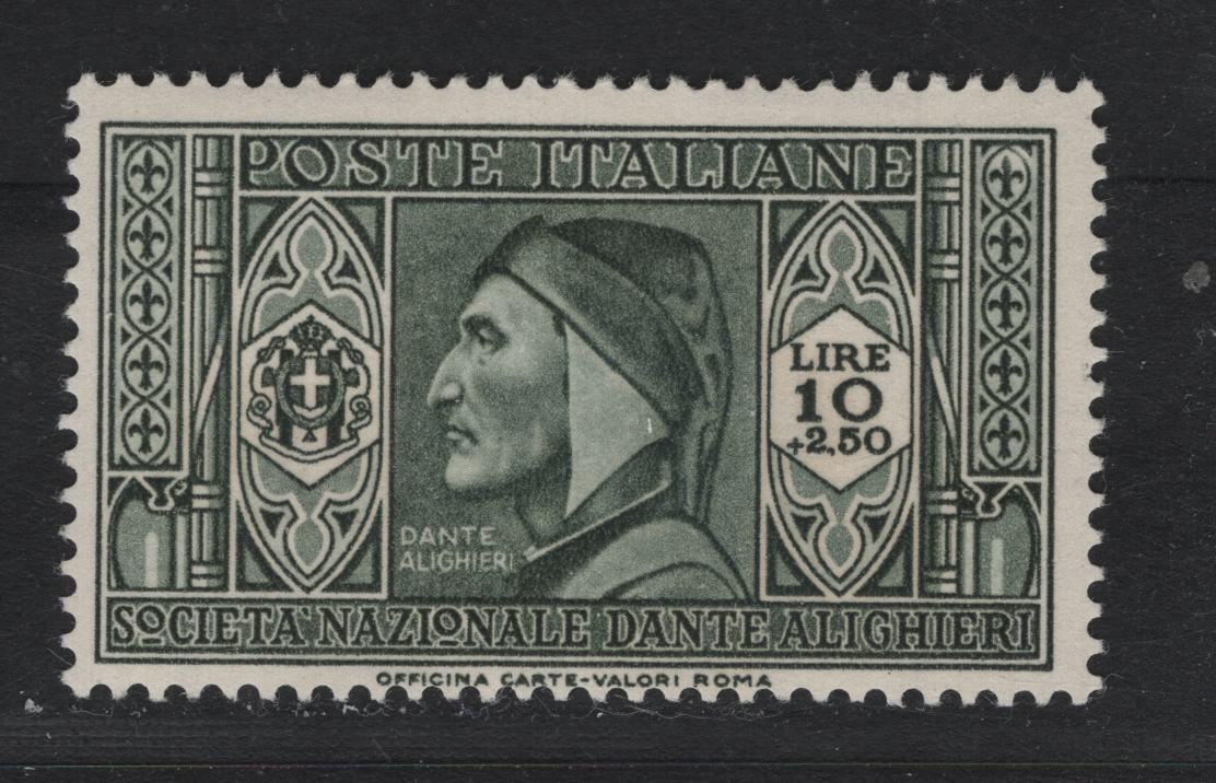 Lot 128 Italy SC#279 10l+2.50l Olive Green, 1932 Dante Alighieri Society Issue, A FNH Single