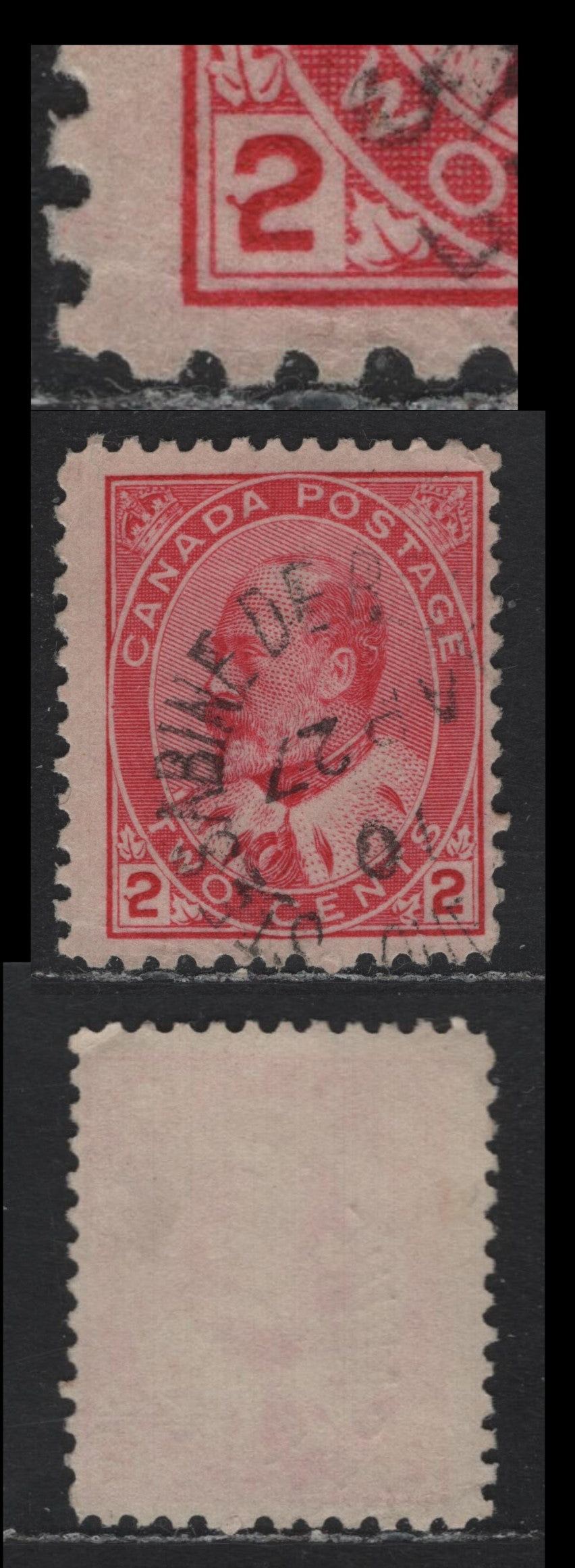 Lot 12 Canada #90var 2c Carmine Rose, 1903-1908 King Edward VII Issue, A Fine Used Single, ABN-AA Paper, Perf 12.1x12, Left '2' Showing A Projection.