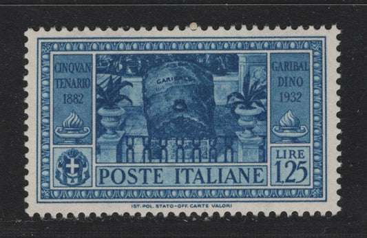 Lot 132 Italy SC#286 1.25l Deep Blue - Orange, 1932 Garibaldi Issue, A VFNH Single