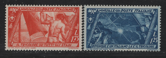 Lot 138 Italy SC#301-302 1.25l - 1.75l Deep Blue - Orange, 1932 10th Anniv of the Fascist Gov't & March on Rome Issues, 2 VFOG/NH Singles, Small Gum Disturbance On 1.75l