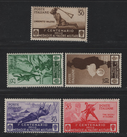 Lot 146 Italy SC#331, 333-346 10c - 50c Dark Brown - Purple, 1934 Centenary Of Military Medal of Valor Issue, 5 FNH Singles