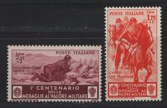 Lot 150 Italy SC#339-390 1.75L+1L - 2.55L+2L Orange - Deep Orange, 1934 Centenary Of Military Medal of Valor Issue, 2 FNH Singles