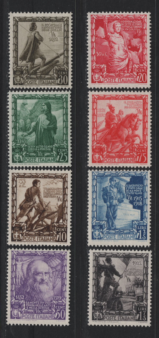 Lot 155 Italy SC#400-407 10c - 1.75l Brown - Violet Black, 1938 Proclamation of Empire Issue, 8 F/VFNH Singles