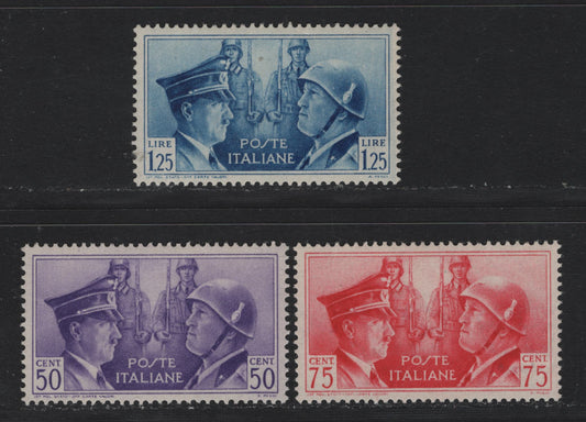Lot 159 Italy SC#416-418 50c - 1.25l Violet - Deep Blue, 1941 Rome-Berlin Axis Issue, 3 F/VFNH Singles