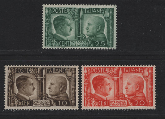 Lot 160 Italy SC#413-415 10c - 25c Deep Brown - Deep Green, 1941 Rome-Berlin Axis Issue, 3 VFNH Singles
