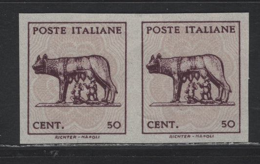 Lot 166 Italy SC#440var 50c Rose Violet & Pale Rose, 1942 Italian Army Issue, A Very Fine Unused Imperf Pair, Signed Giuseppe Pinto (Prominent Italian Expertizer)