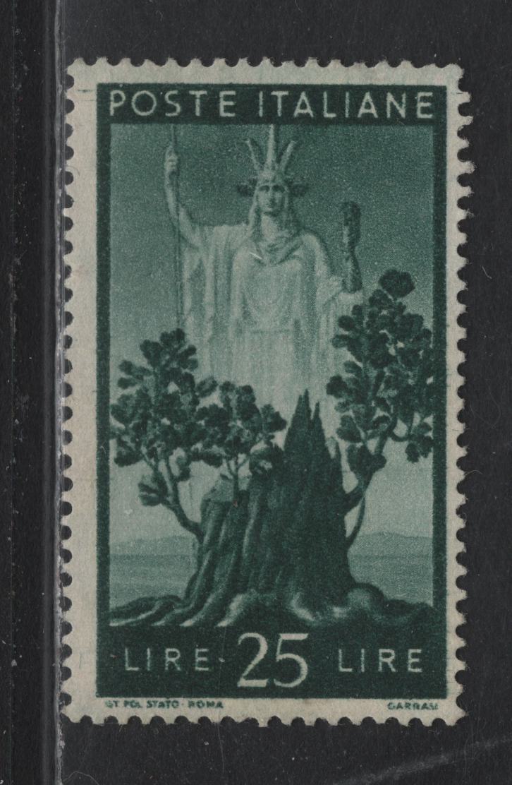 Lot 168 Italy SC#475 25l Dark Green, 1945-1947 Reconstruction Definitives, A Fine Unused Single, No Gum