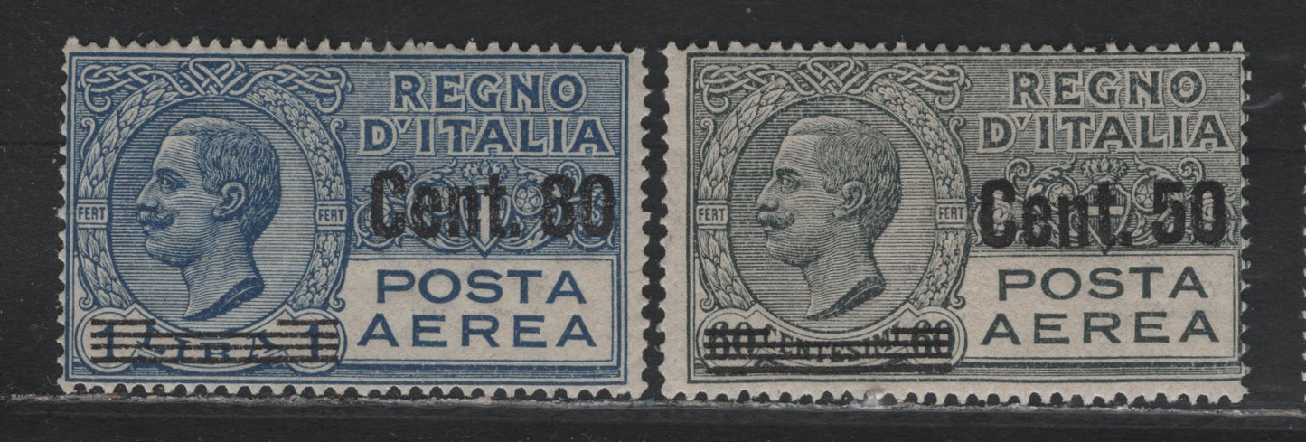 Lot 177 Italy SC#C10-C11 50c on 60c - 80c on 1l Gray - Blue, 1927 Surcharged Airmail Issue, 2 FOG Singles