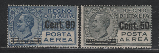 Lot 177 Italy SC#C10-C11 50c on 60c - 80c on 1l Gray - Blue, 1927 Surcharged Airmail Issue, 2 FOG Singles