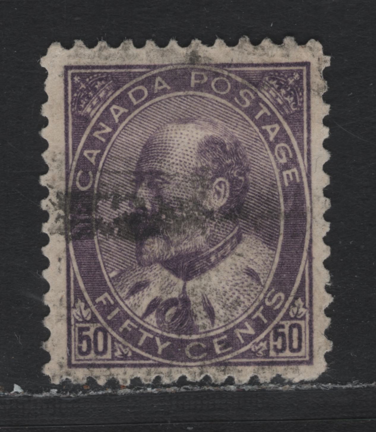 Lot 18 Canada #95i 50c Deep Purple, 1903-1908 King Edward VII Issue, A Fine Used Single, ABN-B Paper, perf 11.9