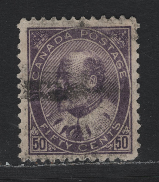 Lot 18 Canada #95i 50c Deep Purple, 1903-1908 King Edward VII Issue, A Fine Used Single, ABN-B Paper, perf 11.9