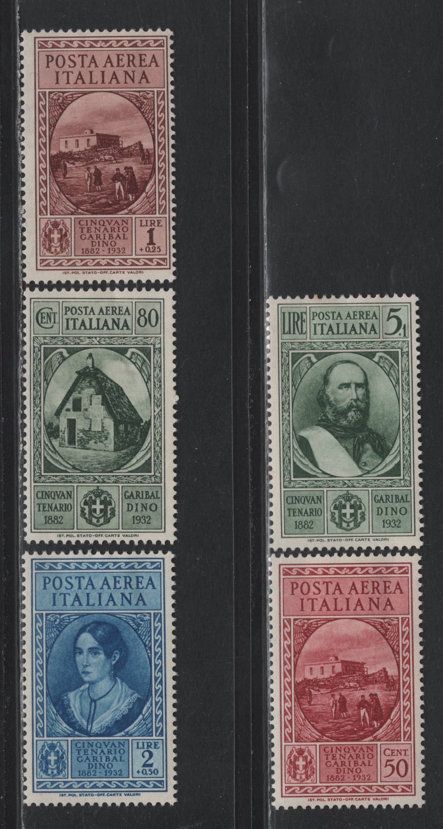 Lot 183 Italy SC#C35-C39 50c - 5l+1l Copper Red - Deep Green, 1932 Garibaldi Issue, 5 F/VFOG Singles