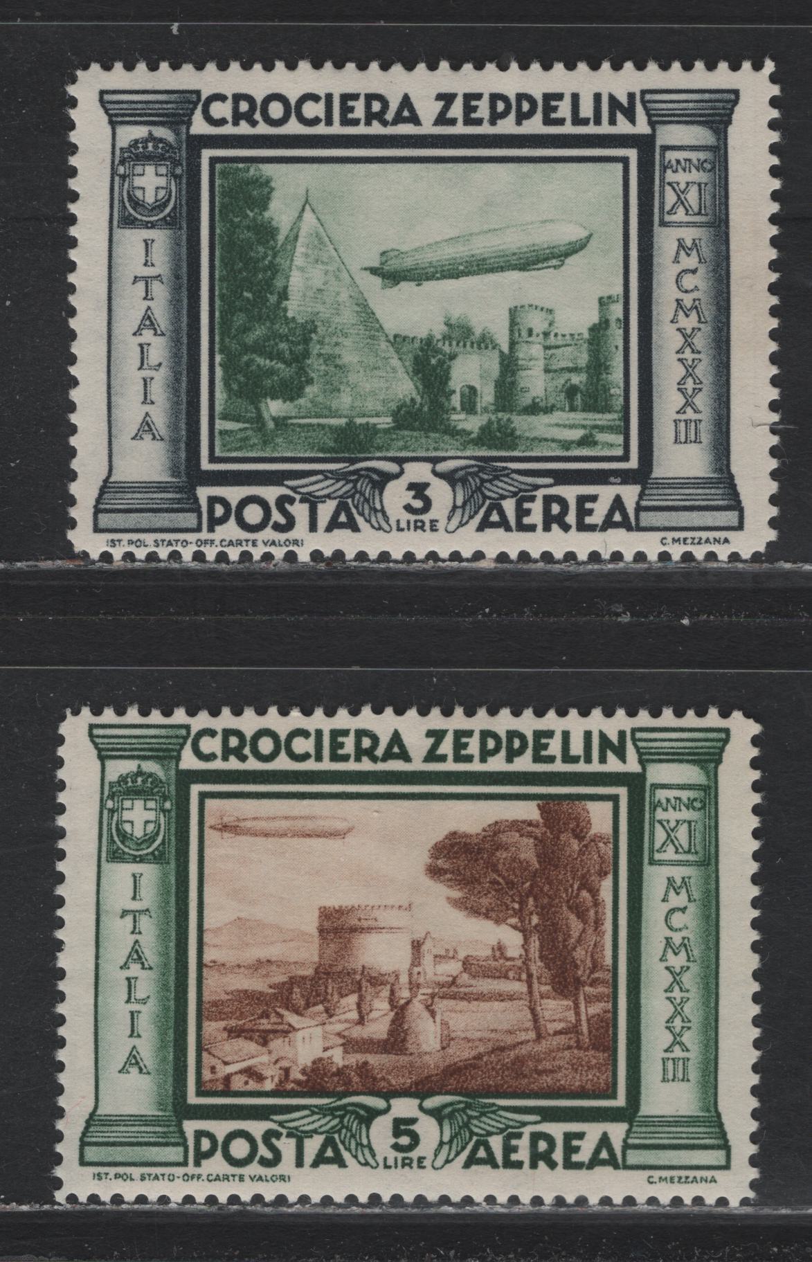 Lot 184 Italy SC#C42-C43 3l + 5l Black & Green - Green & Brown, 1933 Graf Zeppelin Airmail Issue, 2 VFOG Singles