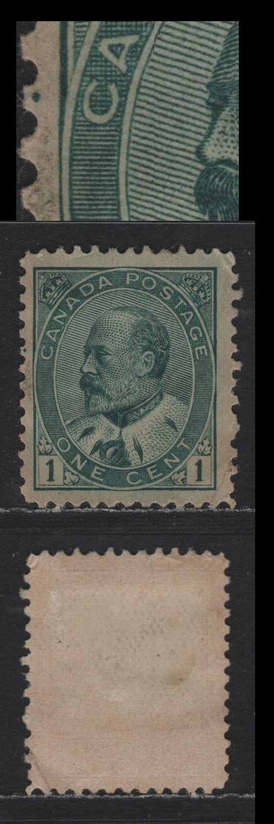 Lot 1 Canada #89iiivar 1c Blue Green , 1903-1908 King Edward VII Issue, A Fine Used Single, ABN-YYYY Paper, Perf 12, Showing Odd Pos. Dot In The Left Margin Opposite The 'C' of Canada.