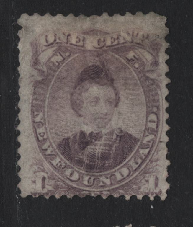 Lot 200 Newfoundland #32 1c Violet Blue , 1868-1894 2nd Cents Issue, A Good Unused Single, Cents-V Paper, Perf 12.1x11.75, No Gum As Always, But Some Soiling & A Small Tear At UR.