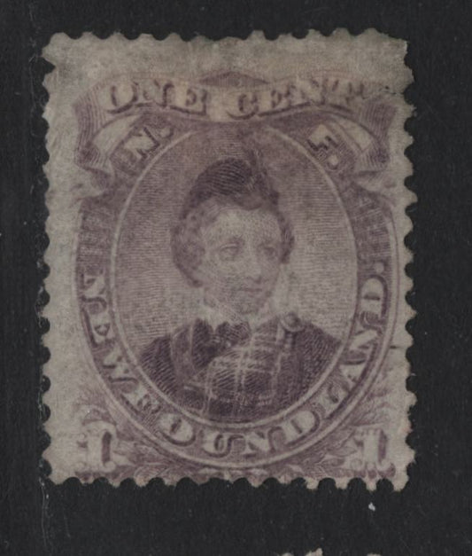 Lot 200 Newfoundland #32 1c Violet Blue , 1868-1894 2nd Cents Issue, A Good Unused Single, Cents-V Paper, Perf 12.1x11.75, No Gum As Always, But Some Soiling & A Small Tear At UR.