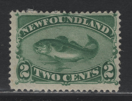 Lot 211 (C) Newfoundland #47 2c Green, 1880-1896 4th Cents Issue, A GOG Single, 1896 Re-Issue, Soft Vertical Wove Paper, Very Light Corner Crease At LL & Shallow Hinge Thin.