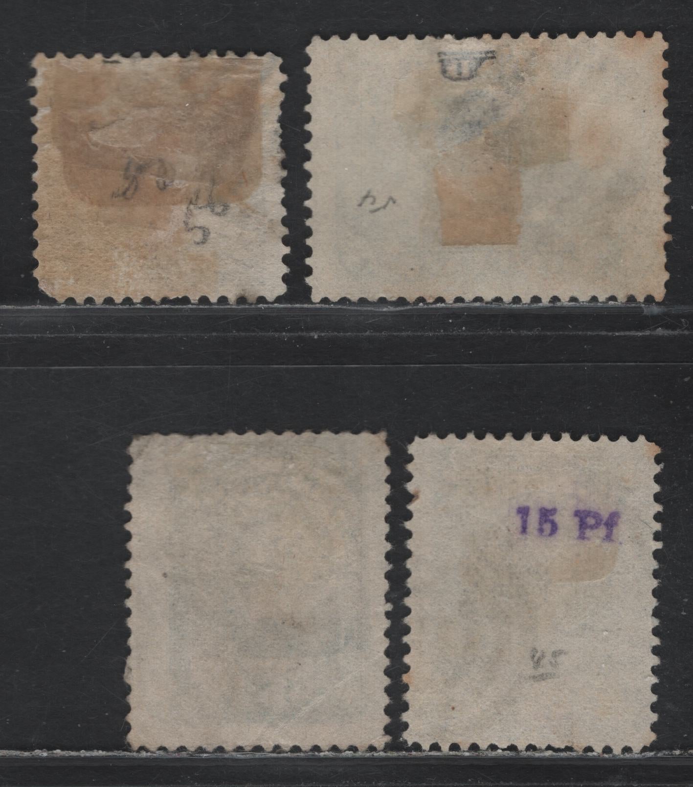 Lot 216 Newfoundland #54, 58, 60 5c - 3c Dark Blue - Slate, 1860-1898 Cents Issues, 4 Good/Very Good/Fine Used Singles, 1887, 1890 & 1894 Printings, Unchecked As To Specific Paper Type & Perf.