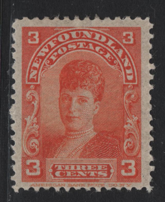 Lot 231 Newfoundland #83c 3c Red Orange, 1897-1901 Royal Family Issue, A VFOG Single, ABNN-L (Thin Bluish), Paper, Perf 12.