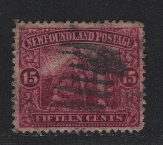 Lot 242 Newfoundland #114 15c Bright Magenta, 1919 Royal Family Issue, A Fine Used Single, WM-E Paper, Line Perf 14, The Color I Believe, Has Been Chemically Affected.