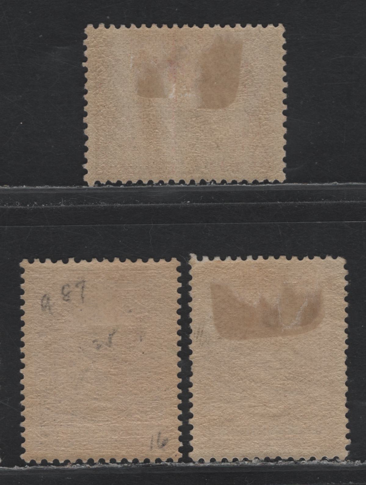 Lot 252 Newfoundland (C) #147-148a 3c - 4c Brown - Rose Purple, 1928 1st Publicity Issue, 3 VFOG Singles, WM-I & WM-M Papers, Perfs 13.6x12.75 & 13.7x12.75 (Comb)