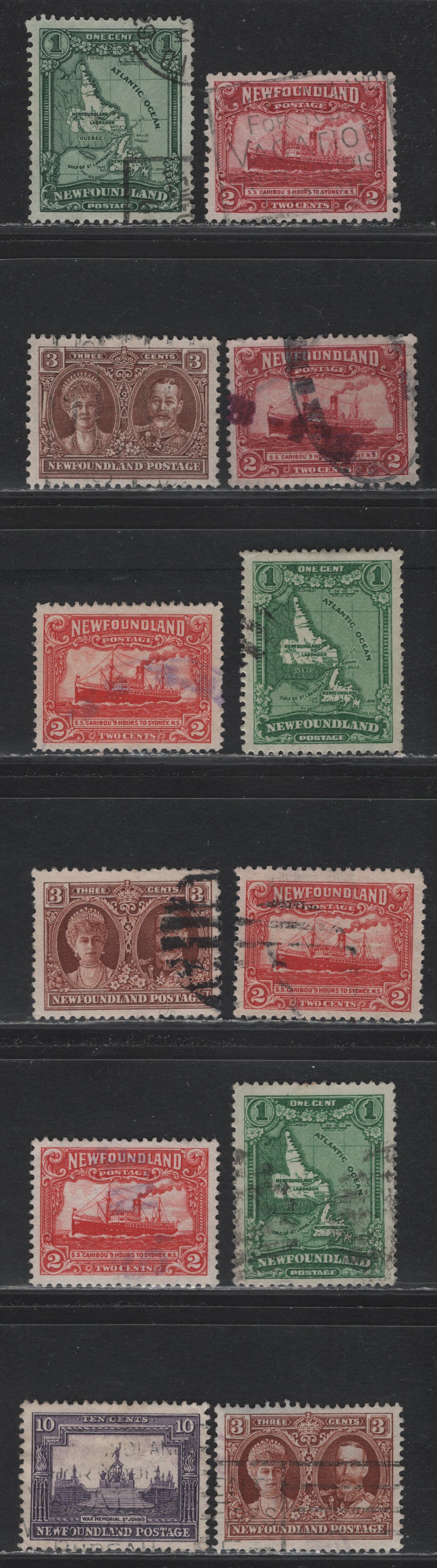 Lot 253 Newfoundland (C) #145-147, 163-165, 169, 173-174 1c - 10c Deep Green - Violet, 1928-1931 Publicity Issues, 12 Very Fine used Singles, A Selection Of 1st, 2nd & 3rd Publicity Issues, Unchecked With Regards To Paper & Perfs