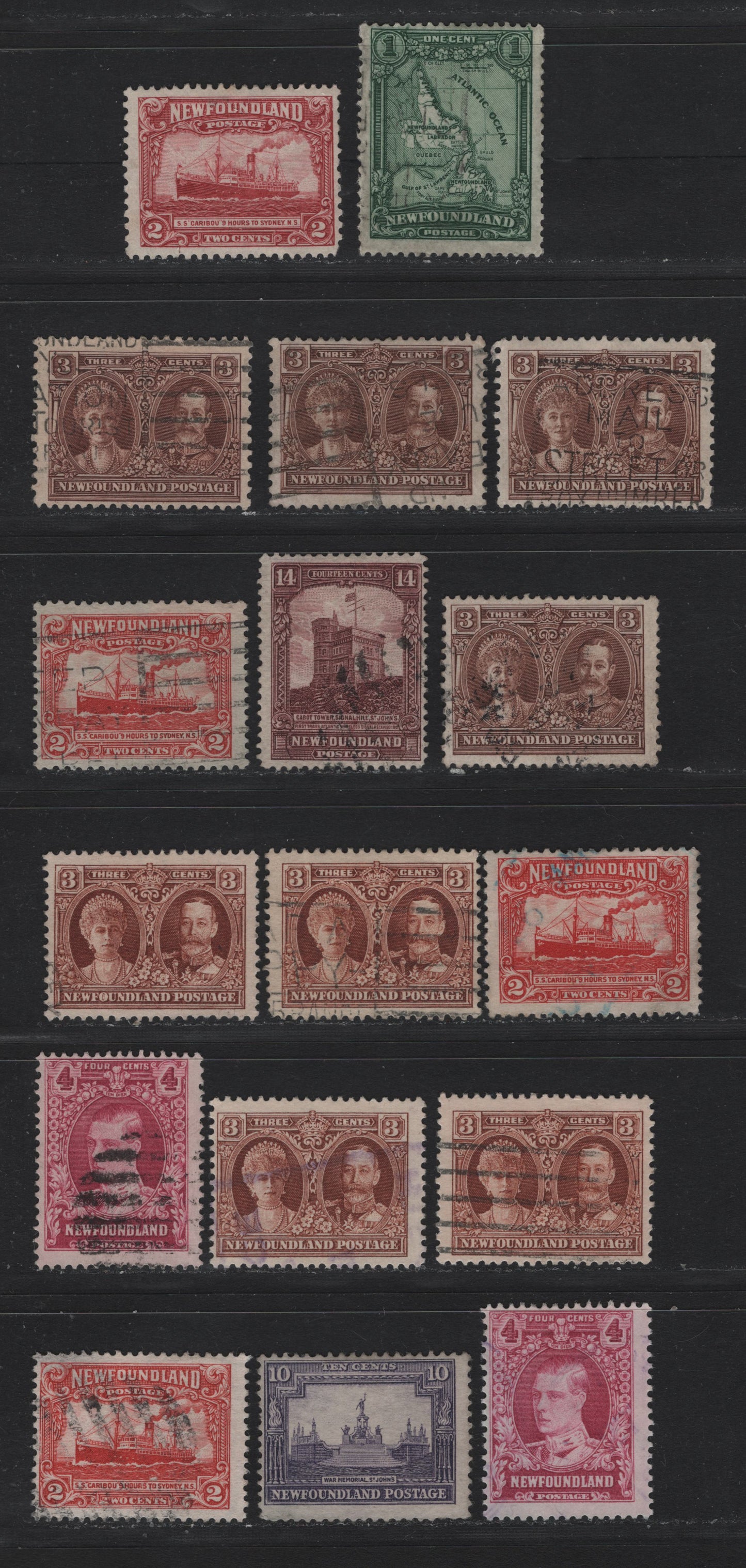 Lot 254 Newfoundland (C) #145-147, 164-166, 169, 155, 173 1c - 10c Deep Green - Violet, 1928-1931 Publicity Issues, 17 Fine Used Singles, A Selection Of 1st, 2nd & 3rd Publicity Issues, Unchecked With Regards To Paper & Perfs