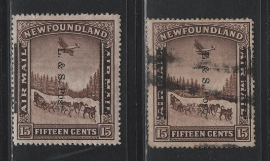 Lot 259 Newfoundland (C) #211 15c Brown, 1933 Land & Sea Overprinted Issue, 2 Fine/Very Fine Used Singles