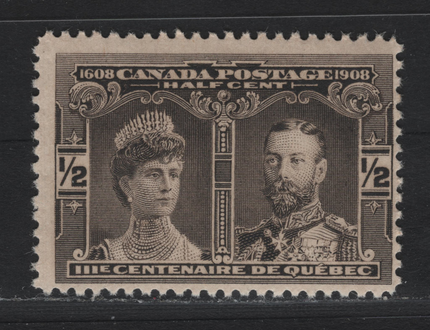 Lot 27 Canada #96 1/2c Black Brown, 1908 Quebec Tercentenary Issue, A FNH Single, ABN-A Paper