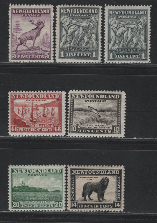 Lot 273 Newfoundland #253, 257, 260-261, 263, 266 1c - 48c Gray Black - Red Brown, 1941-1944 Re-Engraved Waterlow Resources Issue, 7 F/VFOG/NH Singles, The 1c Are Two Different Perfs, 12.6 & 12.7x12.7, Others Are Unchecked As To Exact Perf