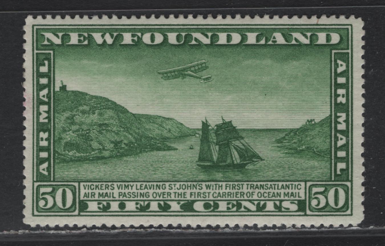 Lot 278 Newfoundland (C) #C7 50c Green, 1931 Unwatermarked Airmail Issue, A VFOG Single, Perf 14.1x13.8, Small Gum Wrinkle At The Top