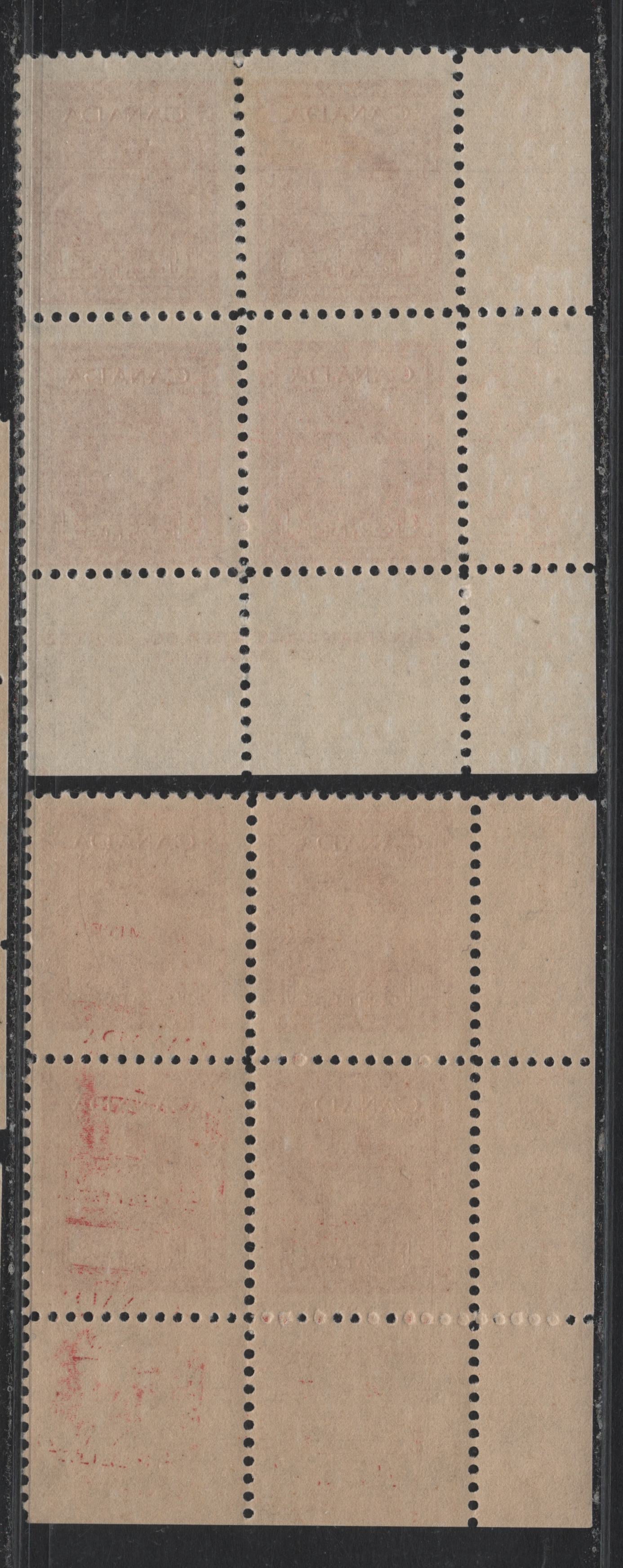 Lot 304 Canada #254 4c Carmine Red, 1942-1943 War Issue, 2 FOG/NH LL Plate Blocks Of 4, Plates 31 & 47, Unchecked As To Exact Papers & Perfs, Plate 31 Is Near Transparent Paper & Shows Guideline Under 'No.31', Both Have Plate Dots Under 'D' of Limited.