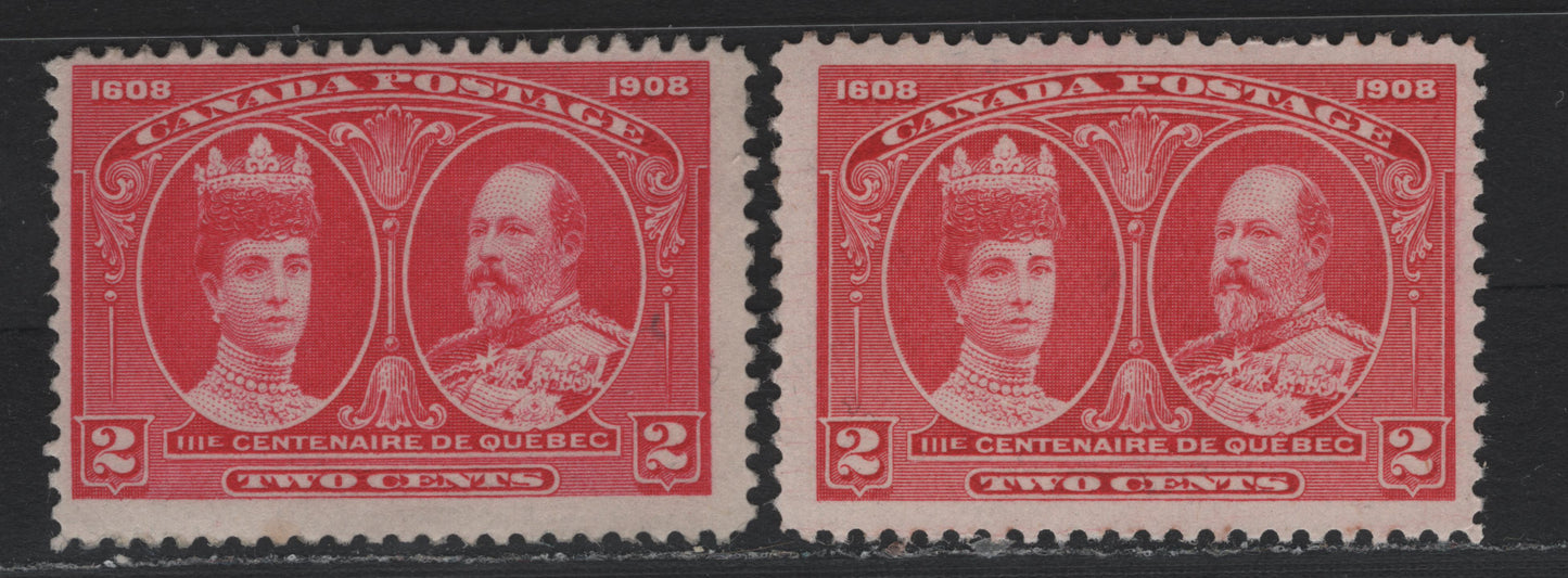 Lot 33 Canada #98 2c Bright Carmine Rose- Rose Carmine, 1908 Quebec Tercentenary Issue, A Fine Regummed Single, ABN-A & ABN-B Papers, Regummed To Appear NH, Unchecked As To Specific Perfs.