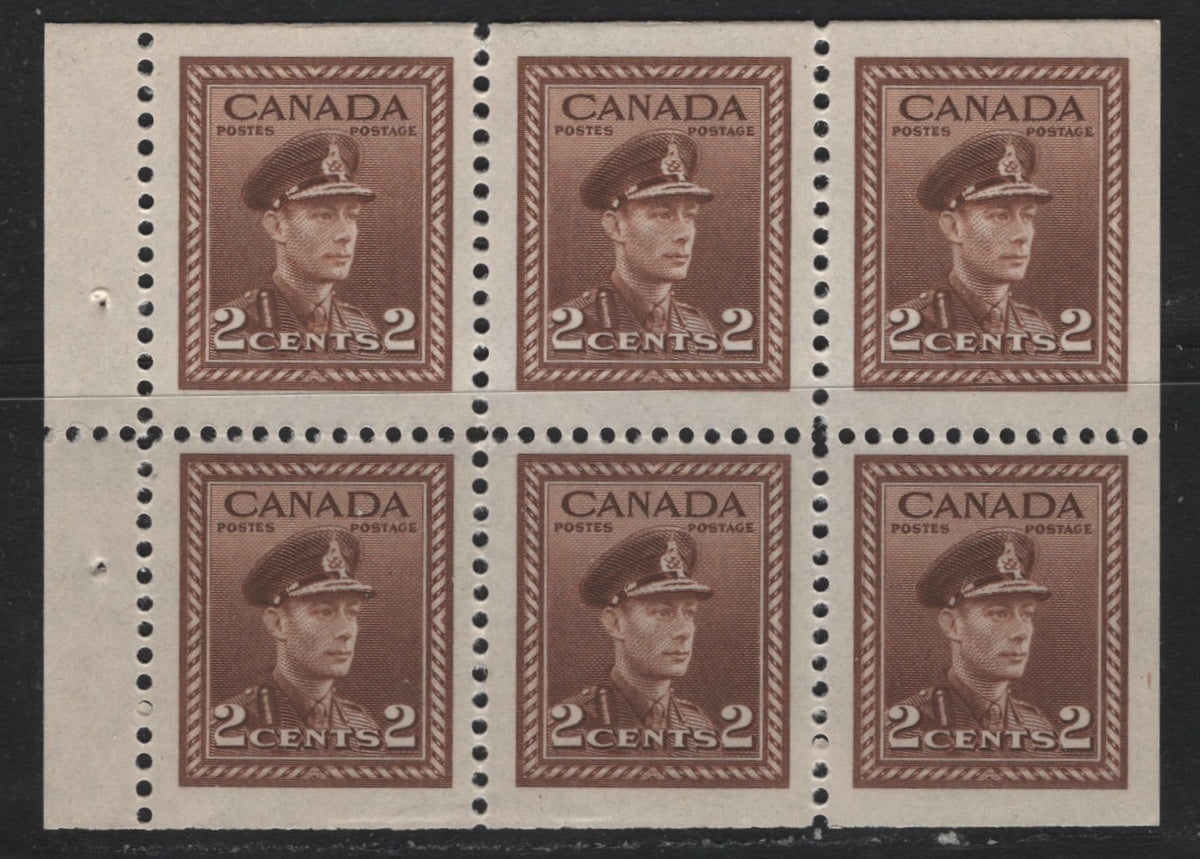 Lot 30 Canada (C) #250b 2c Brown, 1942-1943 War Issue, A VFNH Booklet Pane Of 6, CBN-AAAAA Paper