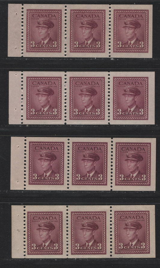 Lot 393 Canada (C) #252b 3c Plum - Bright Rose Red, 1942-1943 War Issue, 4 VFOG/NH Booklet Panes Of 3, Not Identified As To Specific Types, All Different Shades.