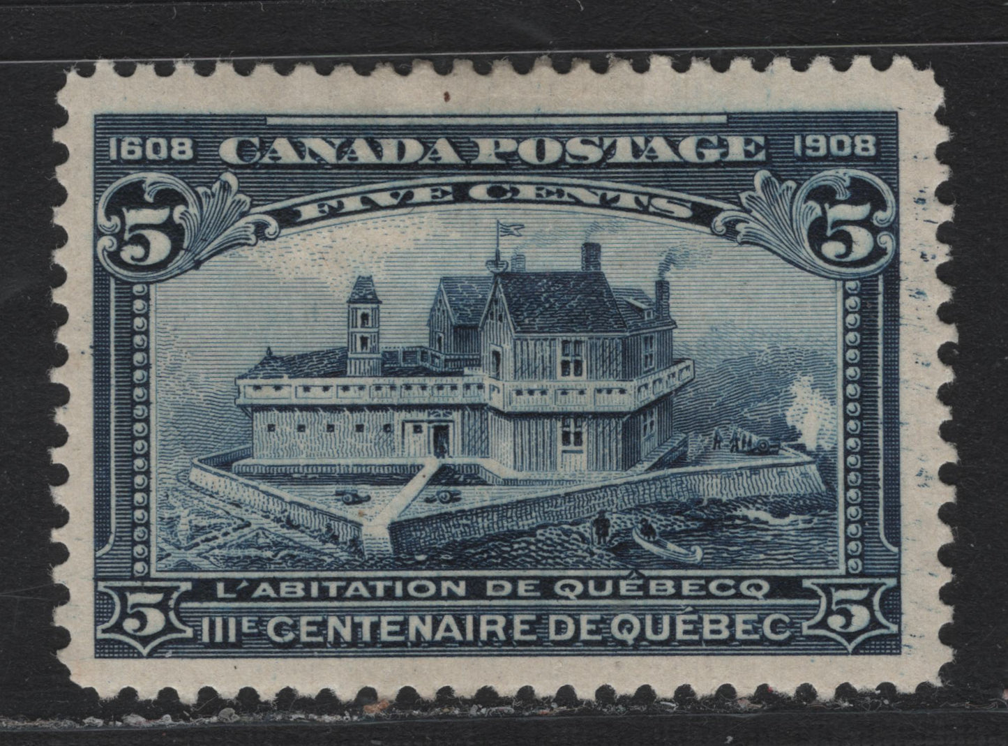 Lot 42 Canada #99 5c Dark Blue, 1908 Quebec Tercentenary Issue, A VFOG Single, ABN-A Paper, Perf 12x11.9
