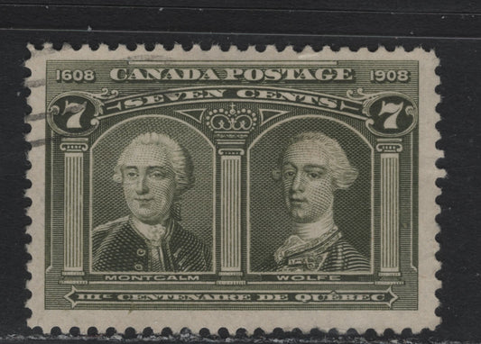 Lot 44 Canada #100 7c Olive Green, 1908 Quebec Tercentenary Issue, A Very Fine Used Single, ABN-A Paper, Perf 12x11.9