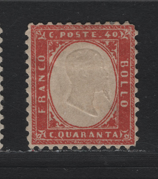 Lot 85 Sardinia SC#13var 40c Red, 1862 King Victor Emmanuel II Issue, A Very Fine Unused Single, A Remainder Issue Which Has Fraudulently Perforated (11.5) To Resemble Italy #20