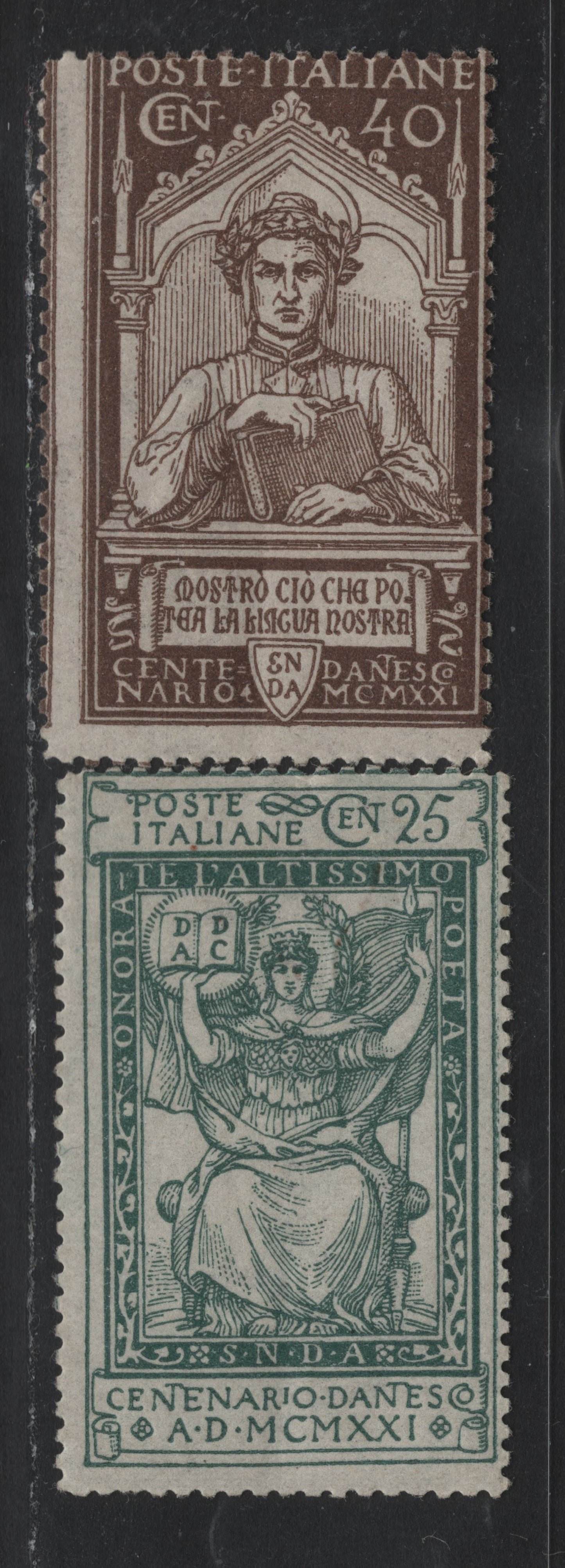 Lot 89 Italy SC#134-135 25c - 40c Gray Green - brown, 1921 Dante Alighieri Issue, 2 VGOG Singles, Typical Centering For This Notoriously Difficult Issue