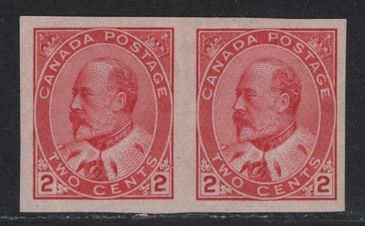 Lot 9 Canada #90A 2c Rose Carmine, 1903-1908 King Edward VII Issue, A VFOG Imperf Pair, ABN-YY Paper