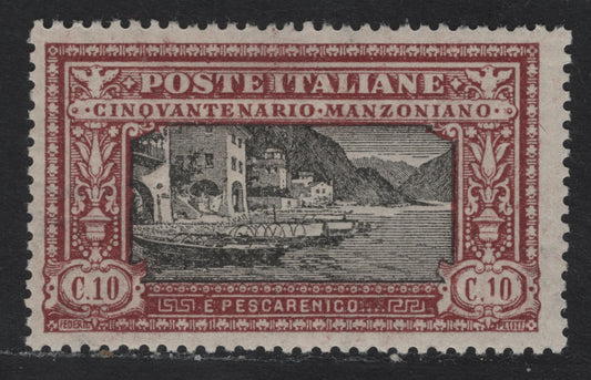 Lot 99 Italy SC#165var (151a) 10c Brown Red & Black, 1923 Manzoni Issue, A FOG Single, Inverted Wmk