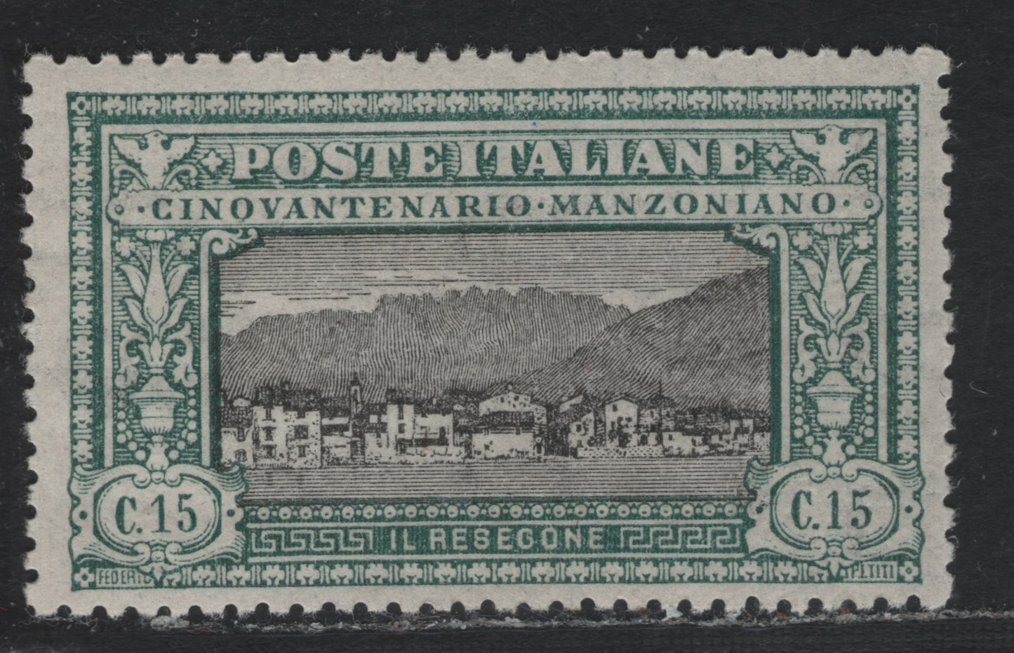Lot 99A Italy SC#166 (151b) 15c Blue Green & Black, 1923 Manzoni Issue, A VFOG Single, Inverted Wmk, Well Centered Example