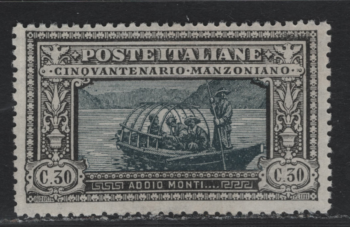 Lot 99C Italy SC#167 (153a) 30c Black & Slate, 1923 Manzoni Issue, A VFOG Single, Inverted Wmk