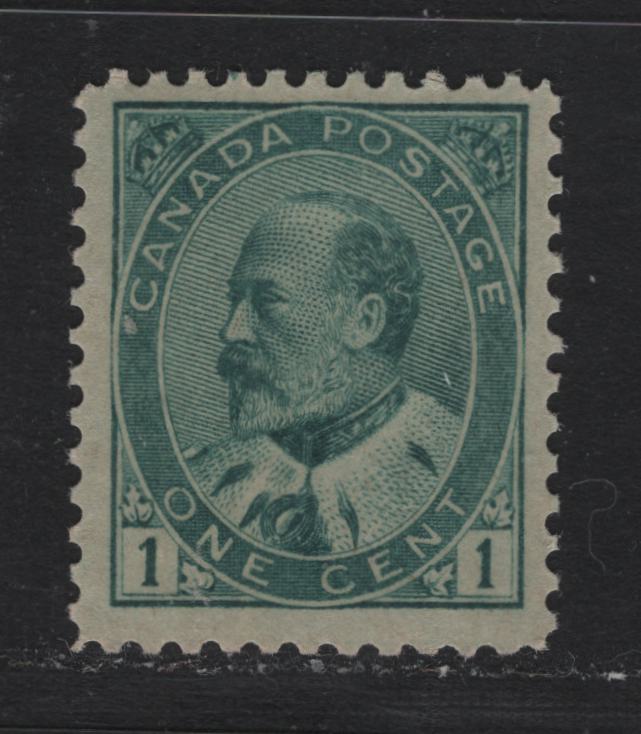 Lot 1 Canada #89iii 1c Blue Green , 1903-1908 King Edward VII Issue, A FOG Single, ABN-A Paper, Per 11.9