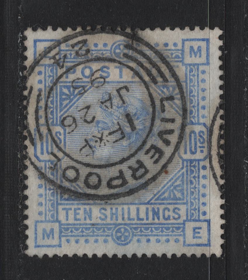 Lot 103 Great Britain SG#183 10/- Ultramarine, 1883-1884 Queen Victoria Surface Printed Issue, A Fine Used Single, White Paper, January 26 1895 Liverpool Double Circle CDS, There Is A Sealed Tear At The Top Which Has Been Concealed.
